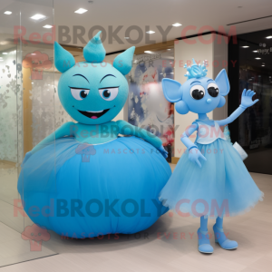 Cyan Tooth Fairy mascot costume character dressed with a Ball Gown and Cummerbunds