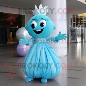 Cyan Tooth Fairy mascot costume character dressed with a Ball Gown and Cummerbunds