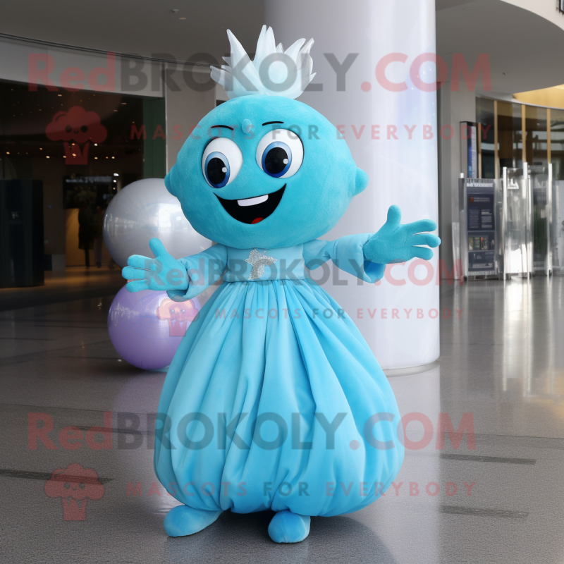 Cyan Tooth Fairy mascot costume character dressed with a Ball Gown and Cummerbunds Cyan Tooth Fairy mascot costume character dressed with a Ball Gown and Cummerbunds