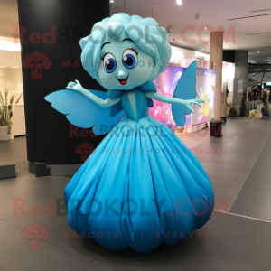 Cyan Tooth Fairy mascot costume character dressed with a Ball Gown and Cummerbunds