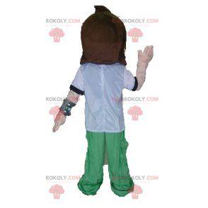 Mascote do menino adolescente em roupa branca verde e preta -