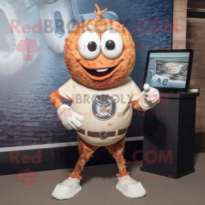 Rust Clam Chowder mascot costume character dressed with a Skinny Jeans and Digital watches