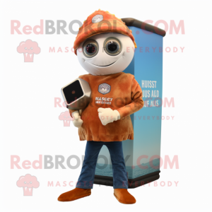 Rust Clam Chowder mascot costume character dressed with a Skinny Jeans and Digital watches