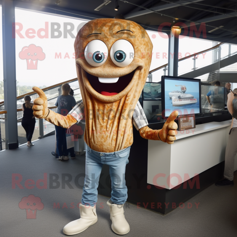 Rust Clam Chowder mascot costume character dressed with a Skinny Jeans and Digital watches