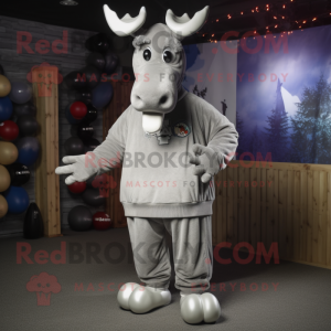 Silver Moose mascot costume character dressed with a Sweatshirt and Foot pads