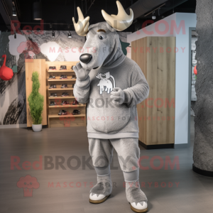 Silver Moose mascot costume character dressed with a Sweatshirt and Foot pads
