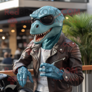 Cyan Velociraptor maskot...