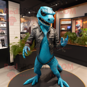 Cyan Velociraptor maskot...