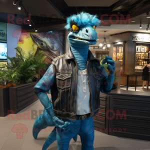 Cyan Velociraptor maskot...