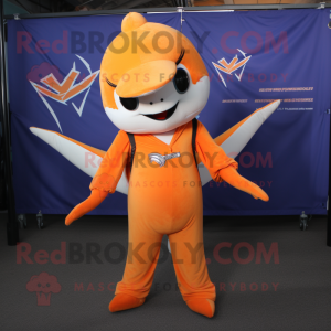 Orange Swordfish mascot costume character dressed with a V-Neck Tee and Ties