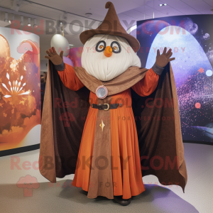 Rust Magician mascot costume character dressed with a A-Line Dress and Shawls