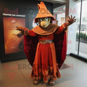 Rust Magician mascot costume character dressed with a A-Line Dress and Shawls