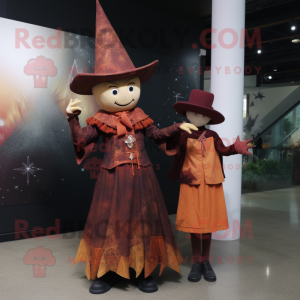 Rust Magician mascot costume character dressed with a A-Line Dress and Shawls