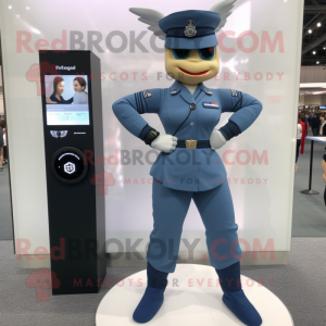 Navy Air Force Soldier mascot costume character dressed with a Yoga Pants and Smartwatches