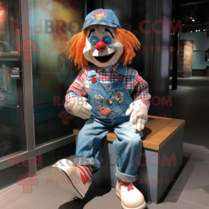 nan Clown mascot costume character dressed with a Denim Shorts and Brooches