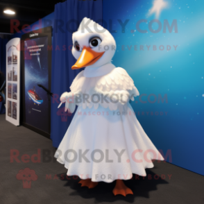 White Gull mascot costume character dressed with a Dress and Anklets
