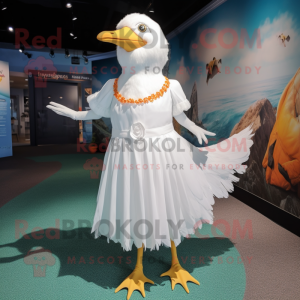 White Gull mascot costume character dressed with a Dress and Anklets