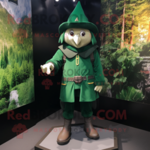 Forest Green Wizard mascot costume character dressed with a Bomber Jacket and Hats