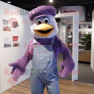 Lavender Chicken Parmesan mascot costume character dressed with a Boyfriend Jeans and Hat pins