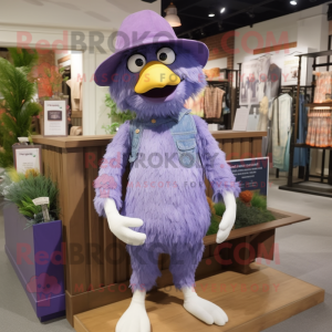 Lavender Chicken Parmesan mascot costume character dressed with a Boyfriend Jeans and Hat pins