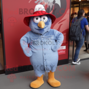 Lavender Chicken Parmesan mascot costume character dressed with a Boyfriend Jeans and Hat pins