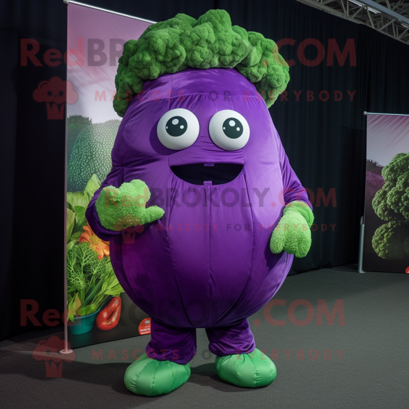 Purple Broccoli mascot costume character dressed with a Turtleneck and Scarves Purple Broccoli mascot costume character dressed with a Turtleneck and Scarves