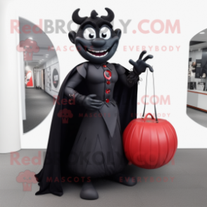 Black Vampire mascot costume character dressed with a Ball Gown and Briefcases