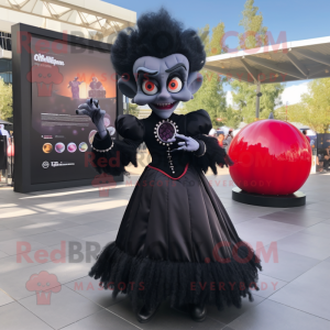 Black Vampire mascot costume character dressed with a Ball Gown and Briefcases