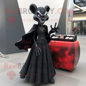 Black Vampire mascot costume character dressed with a Ball Gown and Briefcases