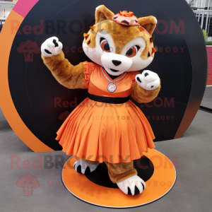 Orange Bobcat mascot costume character dressed with a Circle Skirt and Bracelets