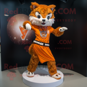 Orange Bobcat mascot costume character dressed with a Circle Skirt and Bracelets