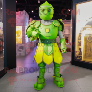 Lime Green Medieval Knight mascot costume character dressed with a Mini Skirt and Keychains