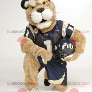 Mascote tigre bege em roupas esportivas - Redbrokoly.com