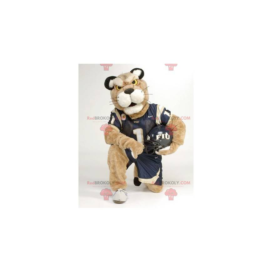 Beige tiger mascot in sportswear - Redbrokoly.com