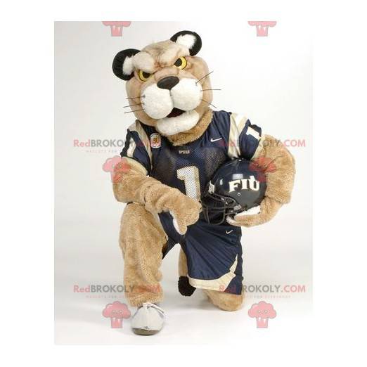 Beige tiger mascot in sportswear - Redbrokoly.com