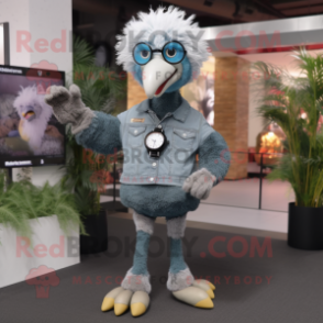 Gray Ostrich mascot costume character dressed with a Bootcut Jeans and Digital watches