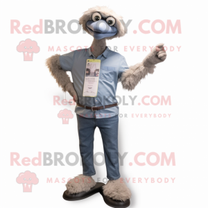 Gray Ostrich mascot costume character dressed with a Bootcut Jeans and Digital watches