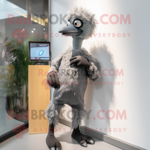 Gray Ostrich mascot costume character dressed with a Bootcut Jeans and Digital watches