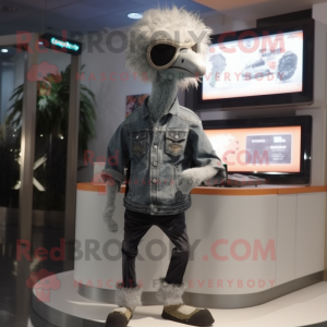 Gray Ostrich mascot costume character dressed with a Bootcut Jeans and Digital watches