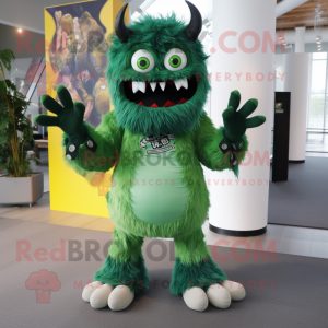 Forest Green Demon mascot costume character dressed with a Mini Dress and Scarf clips