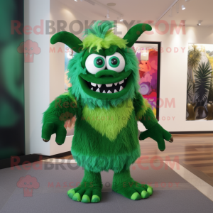 Forest Green Demon mascot costume character dressed with a Mini Dress and Scarf clips