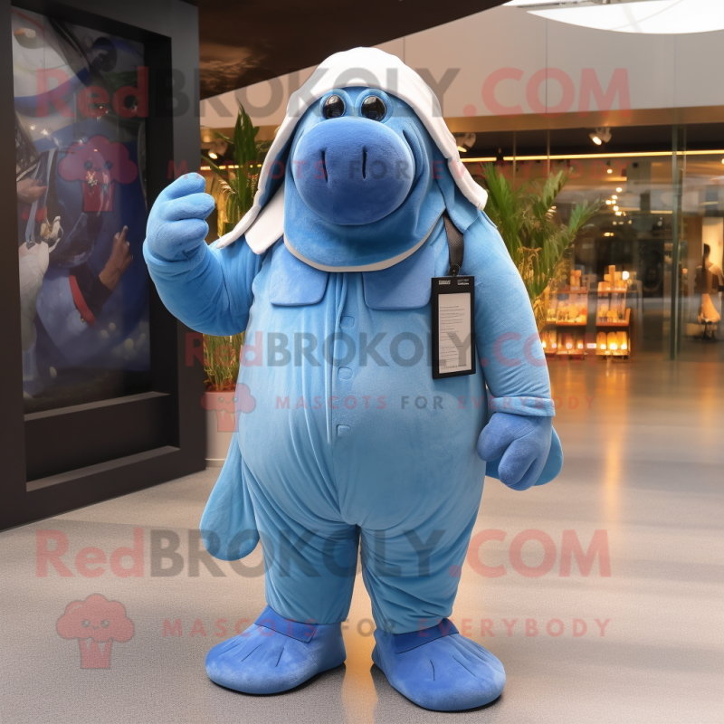 Blue Walrus mascot costume character dressed with a Overalls and Wraps Blue Walrus mascot costume character dressed with a Overalls and Wraps