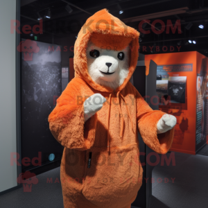 Orange Alpaca mascot costume character dressed with a Hoodie and Shawl pins