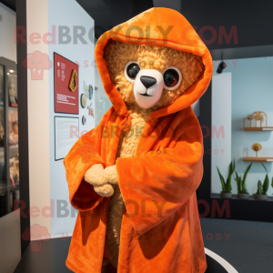 Orange Alpaca mascot costume character dressed with a Hoodie and Shawl pins