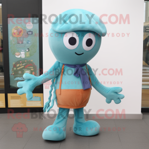 Cyan Octopus maskot kostym...