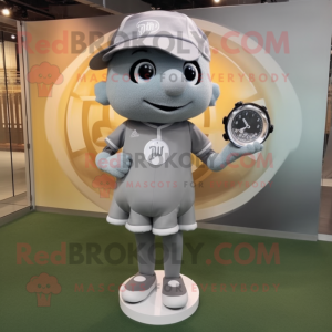 Gray Baseball Ball mascot costume character dressed with a Mini Skirt and Digital watches