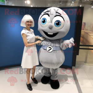 Gray Baseball Ball mascot costume character dressed with a Mini Skirt and Digital watches