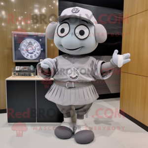 Gray Baseball Ball mascot costume character dressed with a Mini Skirt and Digital watches