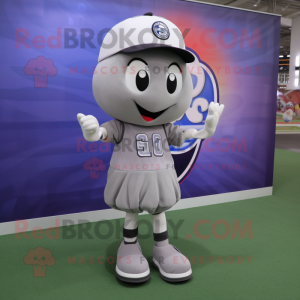 Gray Baseball Ball mascot costume character dressed with a Mini Skirt and Digital watches