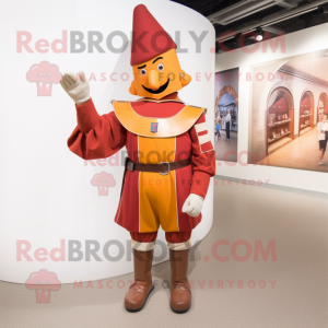 Tan Swiss Guard mascot costume character dressed with a Romper and Cummerbunds